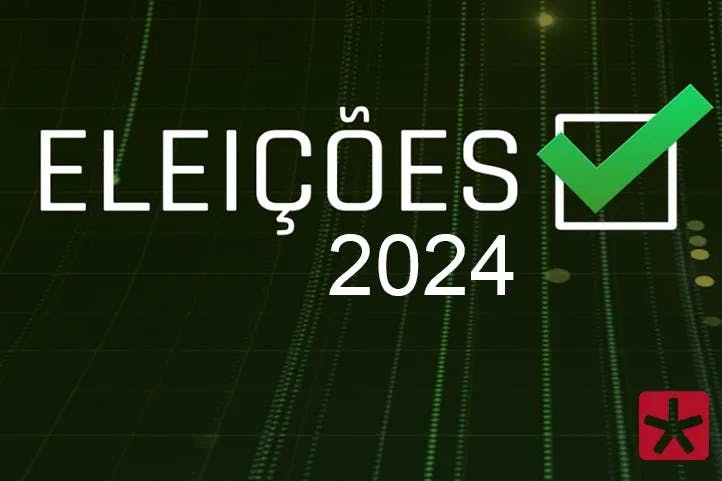 imagem colorida em preto verde e vermelho com logomarca do site Patos Já e a inscrição: Eleições 2024