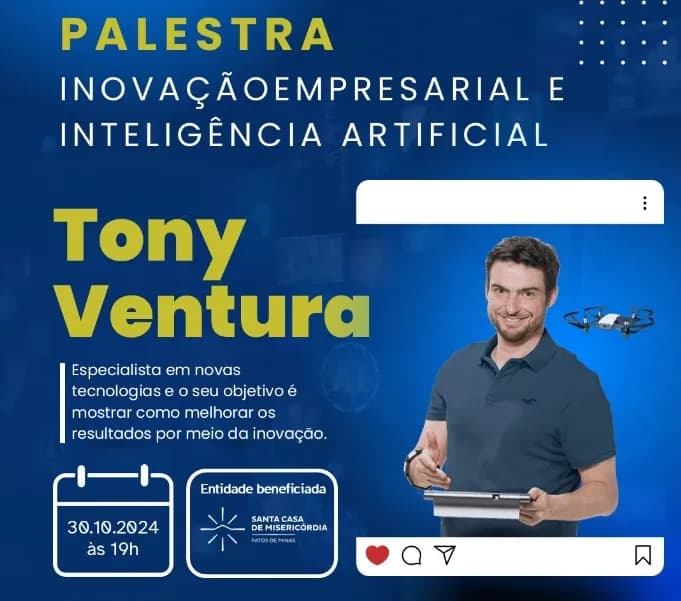 Palestra sobre inovação empresarial e inteligência artificial terá renda destinada para a Santa Casa de Misericórdia