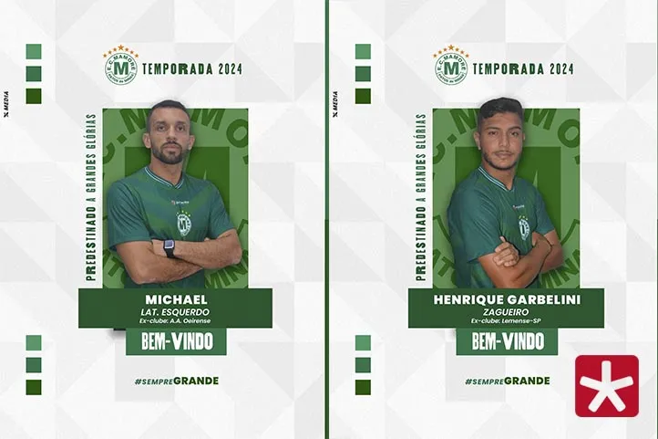 arte em verde e branco, com as fotos dos dois atletas lado a lado